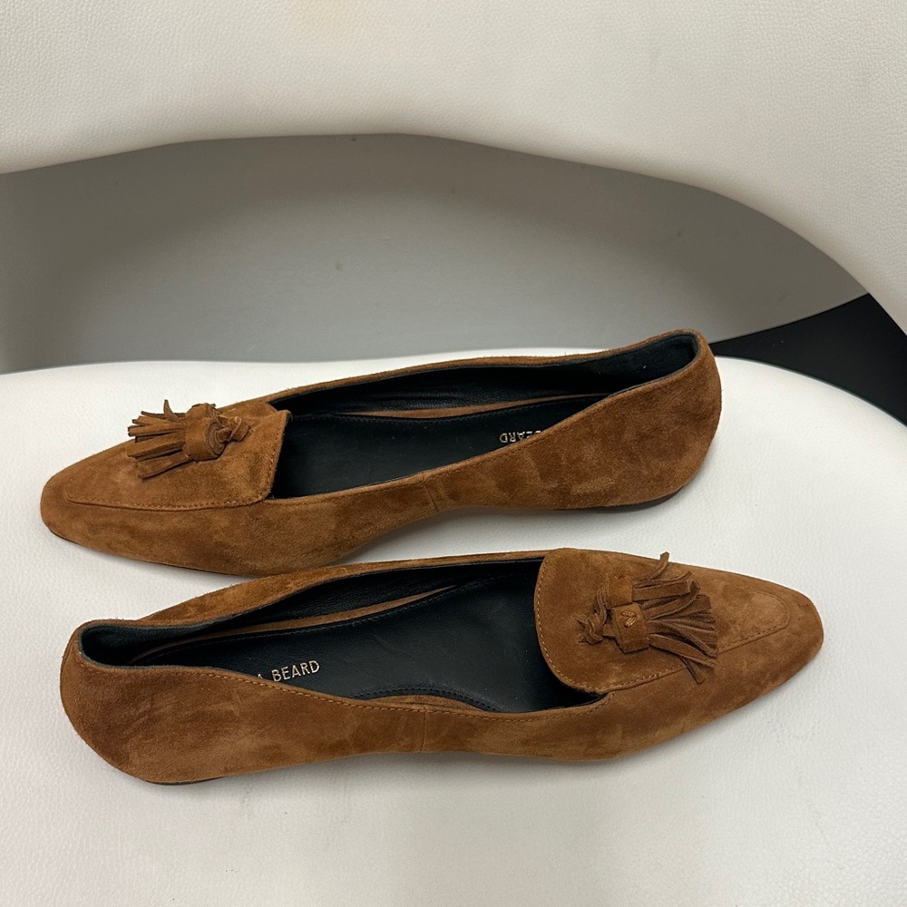 VERONICA BEARD CLEO SUEDE FLATS IN CARAMEL Tassel Loafers, - Picture 6 of 10